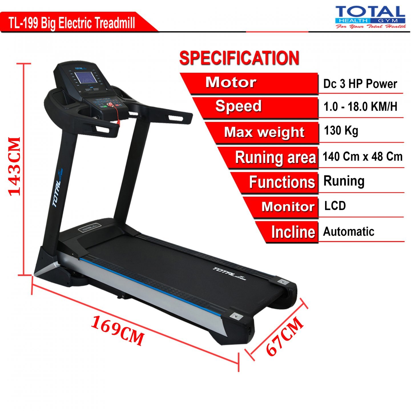 TL-199 Treadmill LIstrik - Auto Incline - Image 2