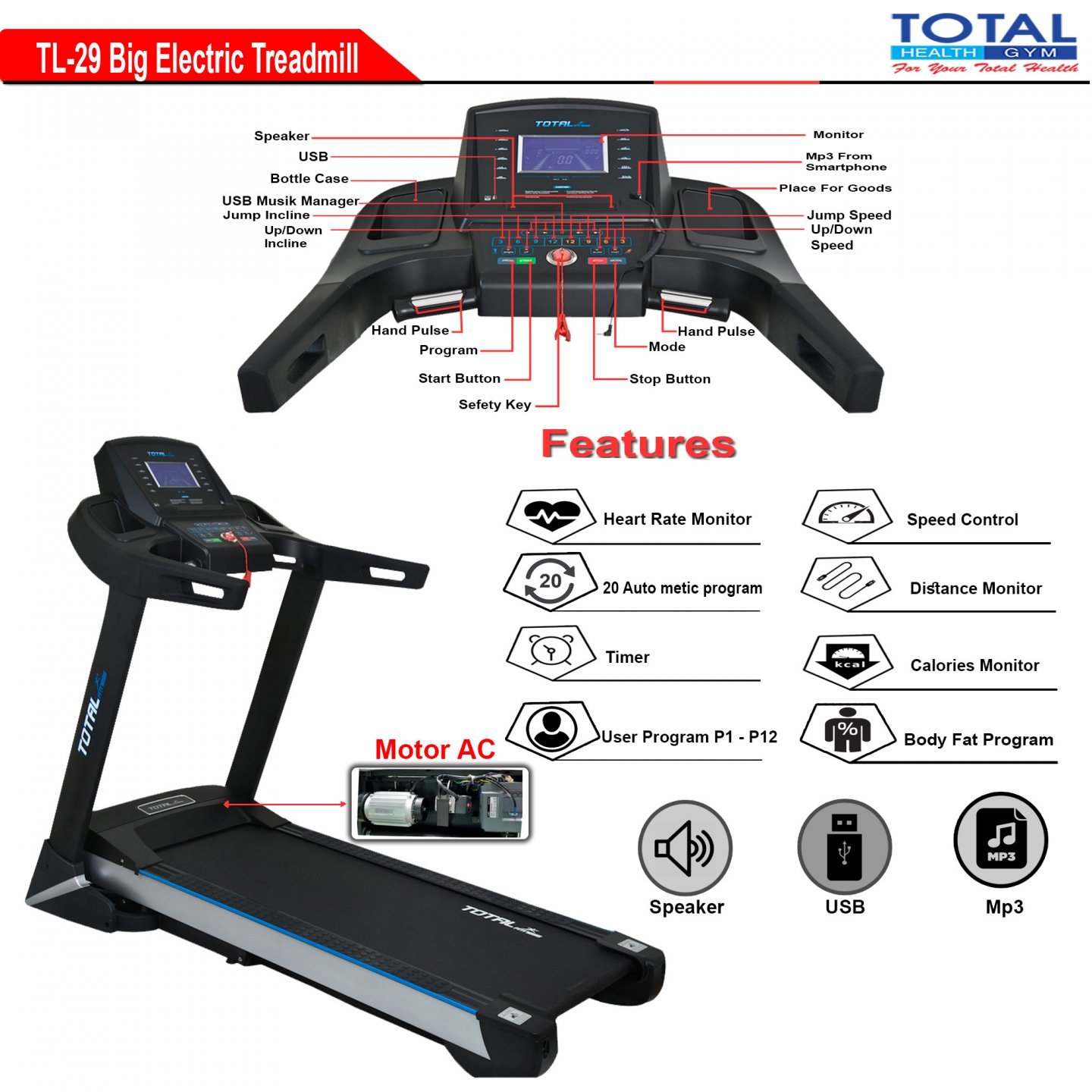 TL-29AC Electric Treadmill Auto Incline