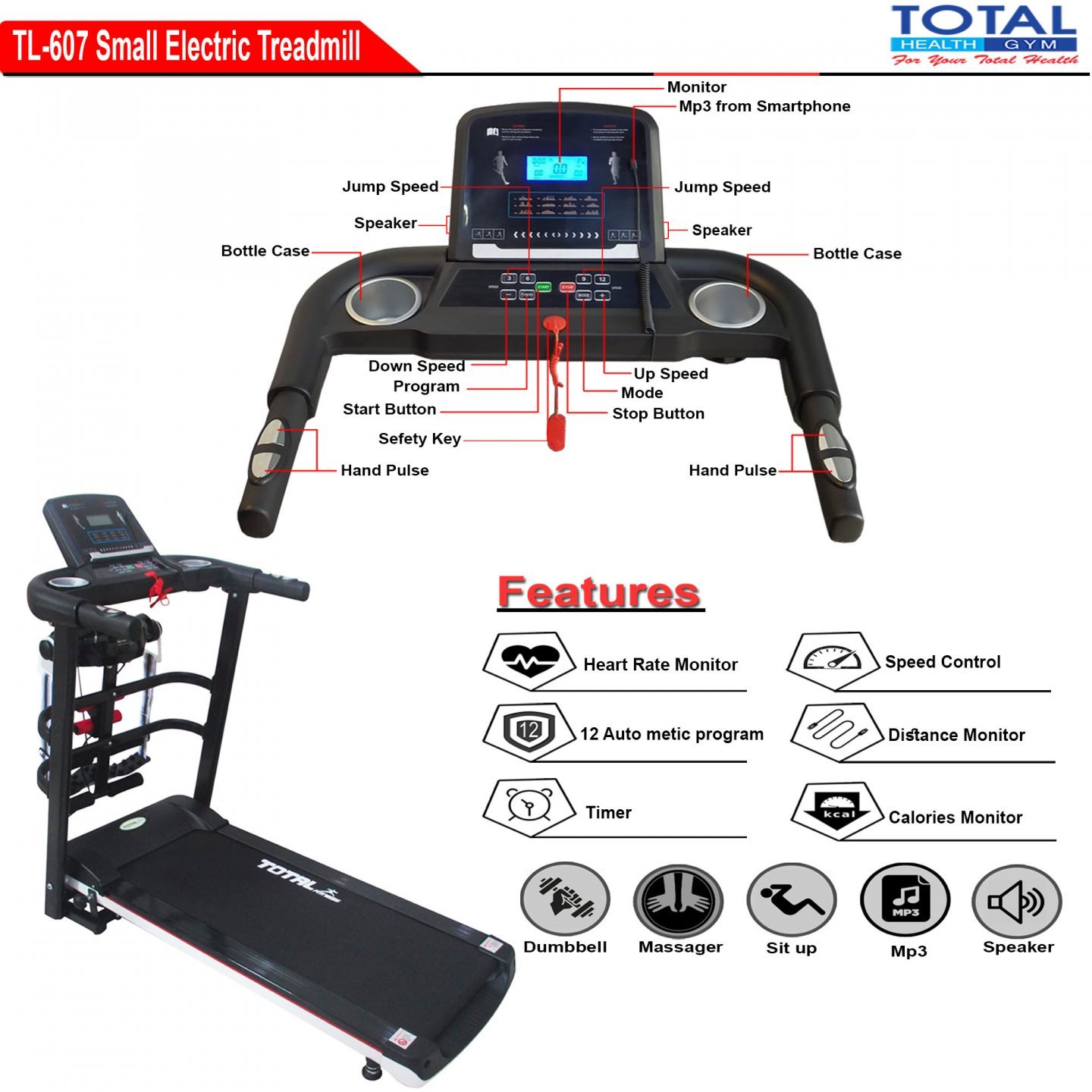 TL-607 Treadmill Listrik - Manual Incline