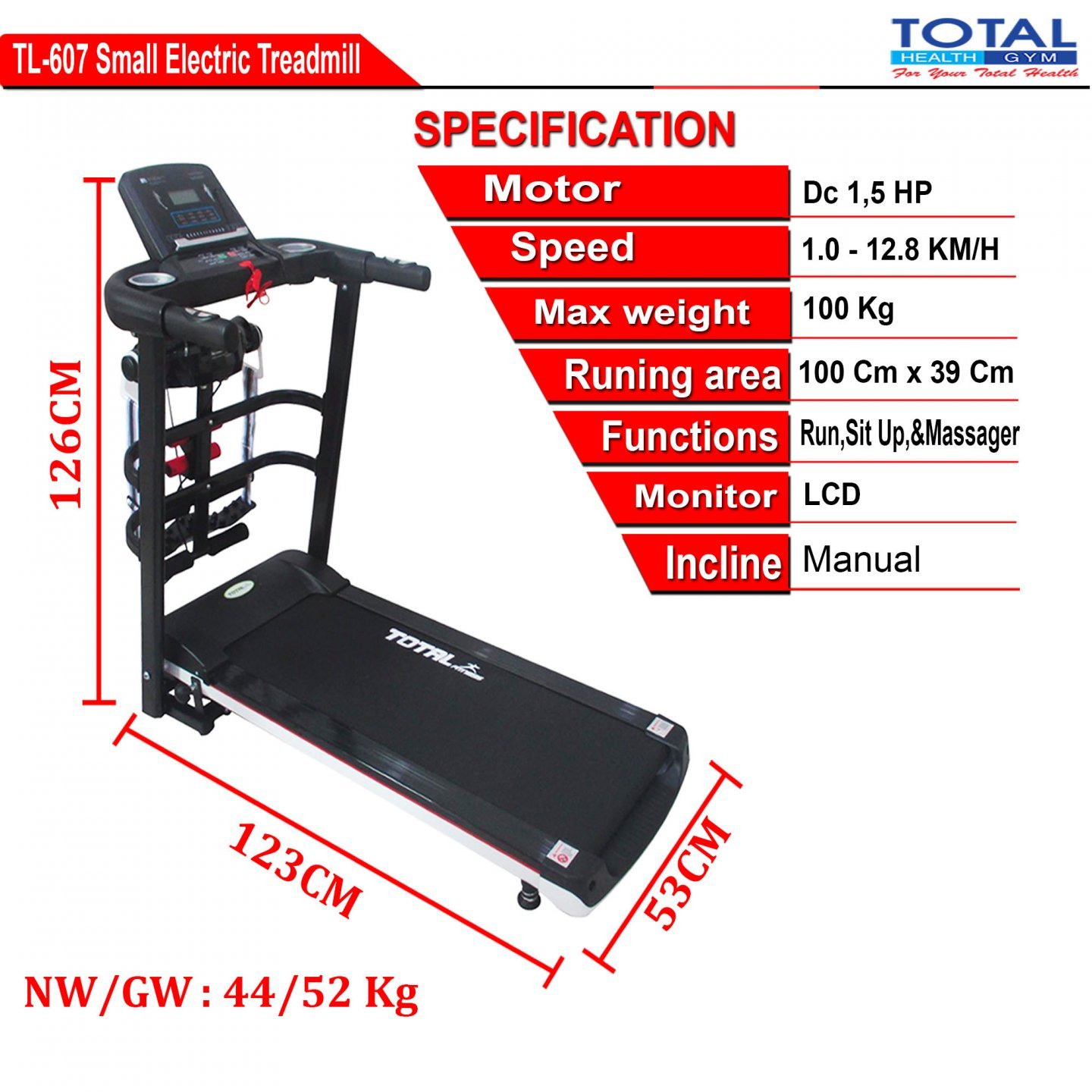 TL-607 Treadmill Listrik - Manual Incline - Image 2