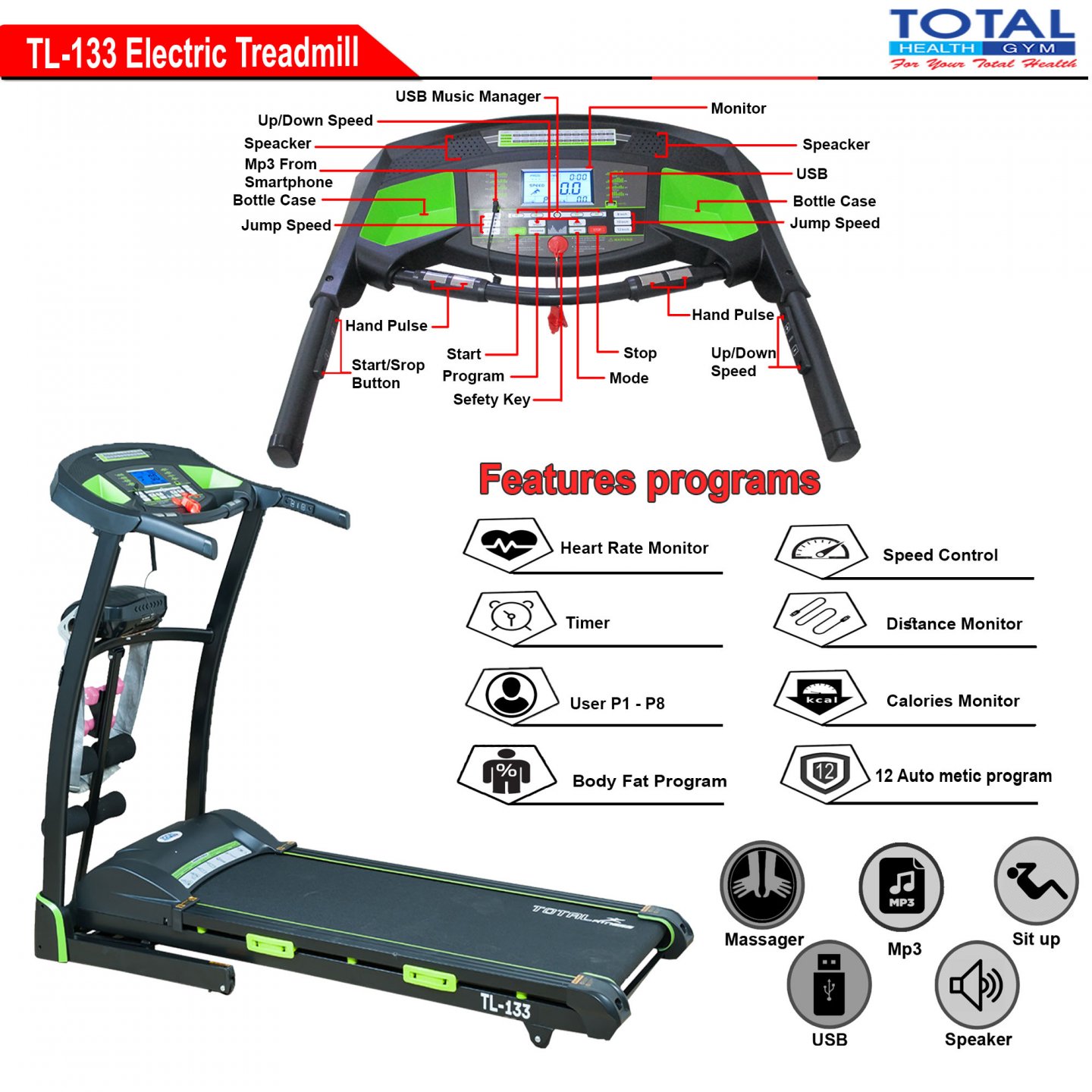 TL-133 Electric Treadmill Auto Incline