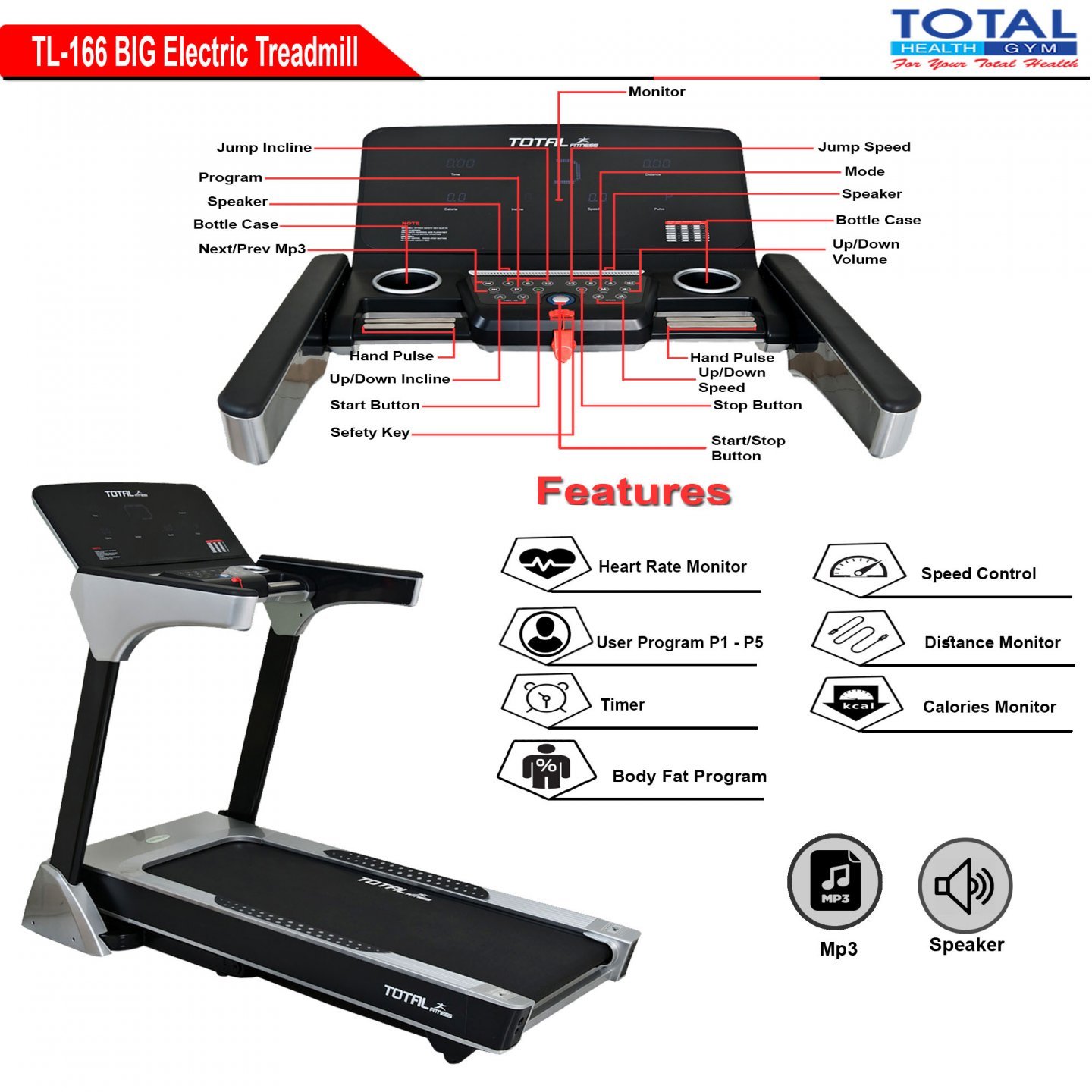 TL-166 Electric Treadmill Auto Incline