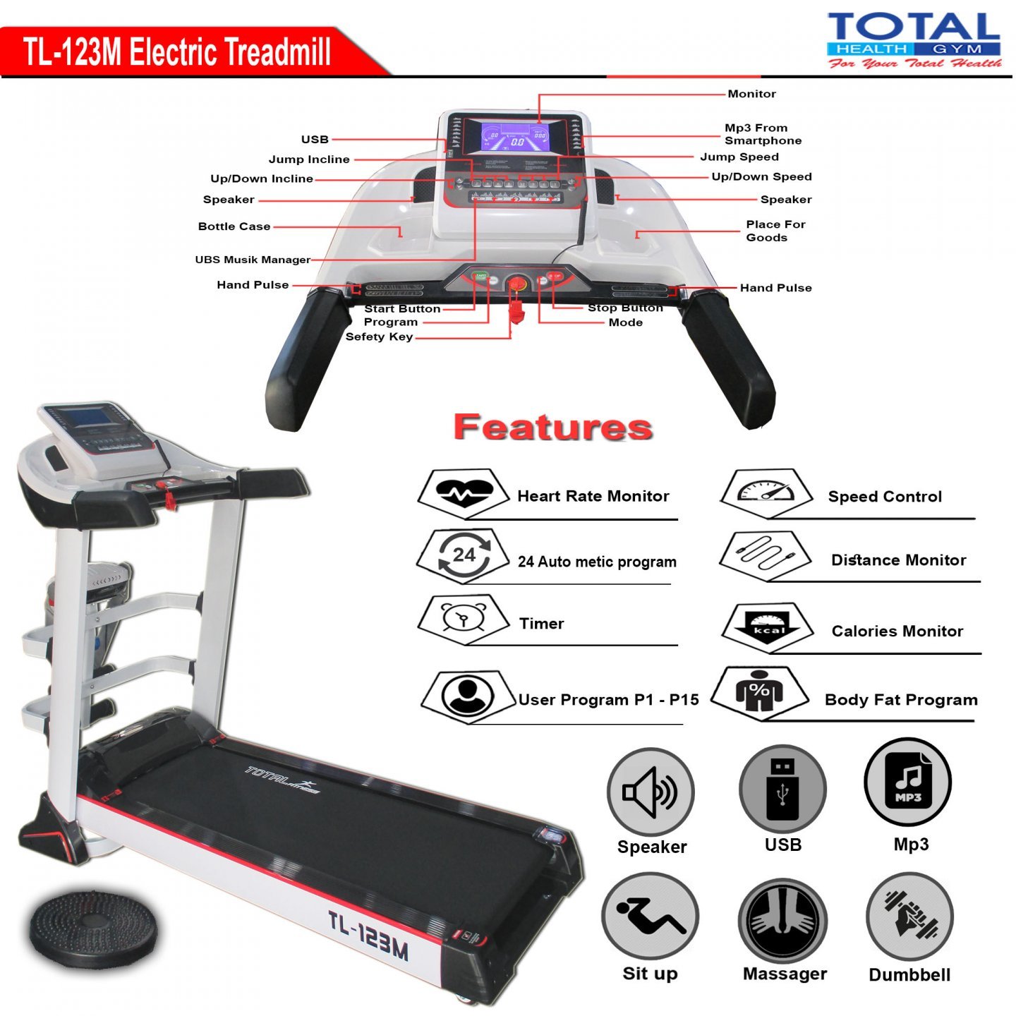 TL-123M Electric Treadmill Auto Incline