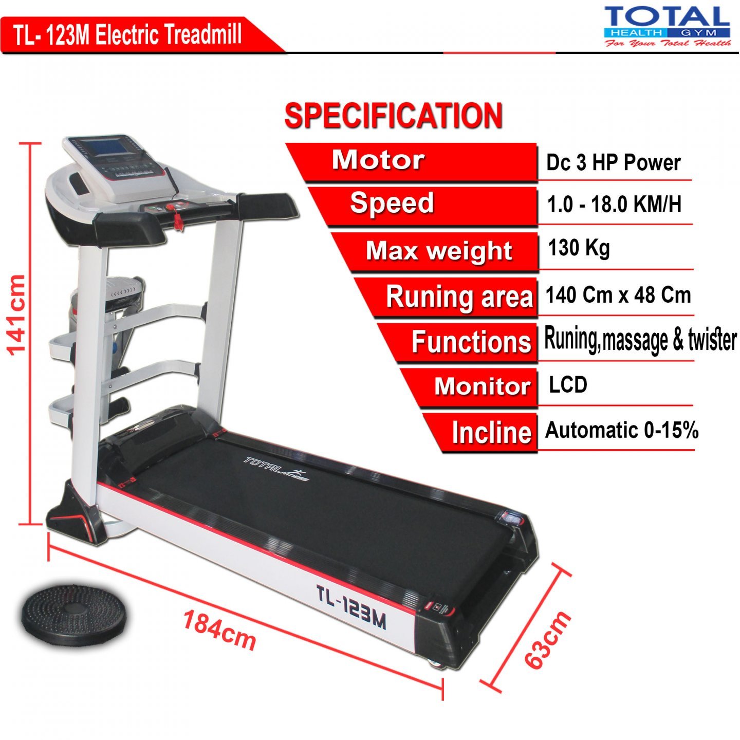 TL-123M Electric Treadmill Auto Incline - Image 2
